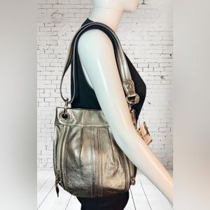 B. Makowsky Leather Silver Shoulder Bag Purse NEW WITH TAGS Leopard print inside